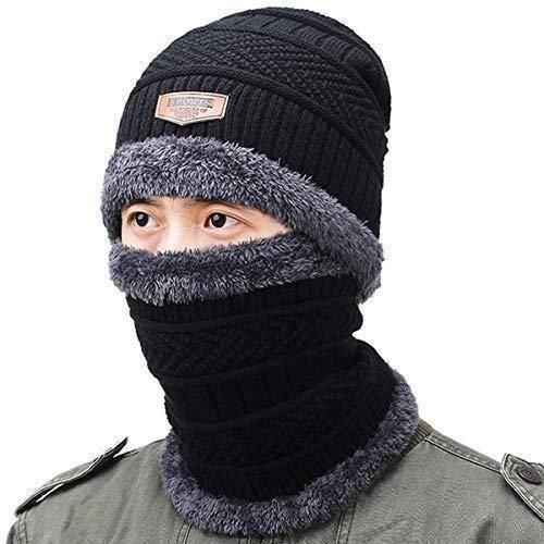 Unisex Woolen Cap Set | Stylish Thermal Knit Skull Cap, Warmer Beanies Hats Neck Scarfs Set for Skiing Hiking Driving